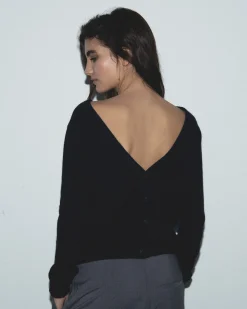 Crewneck Backless Buttoned Sweater