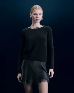 Crewneck Rhinestone Backless Sweater