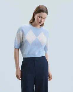 Crewneck Sweater in Brushed Cashmere with Diamond Pattern