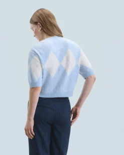 Crewneck Sweater in Brushed Cashmere with Diamond Pattern