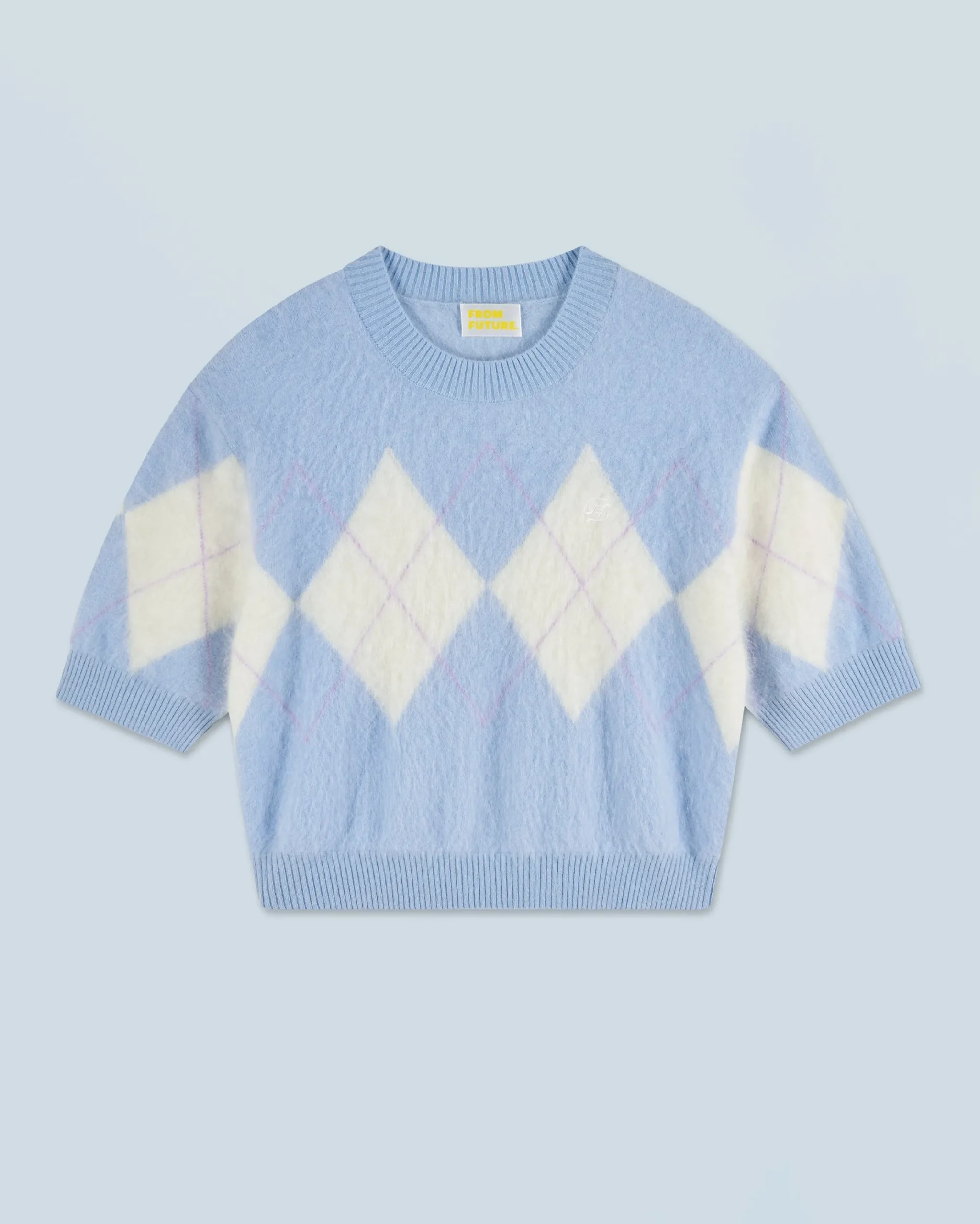 Crewneck Sweater in Brushed Cashmere with Diamond Pattern