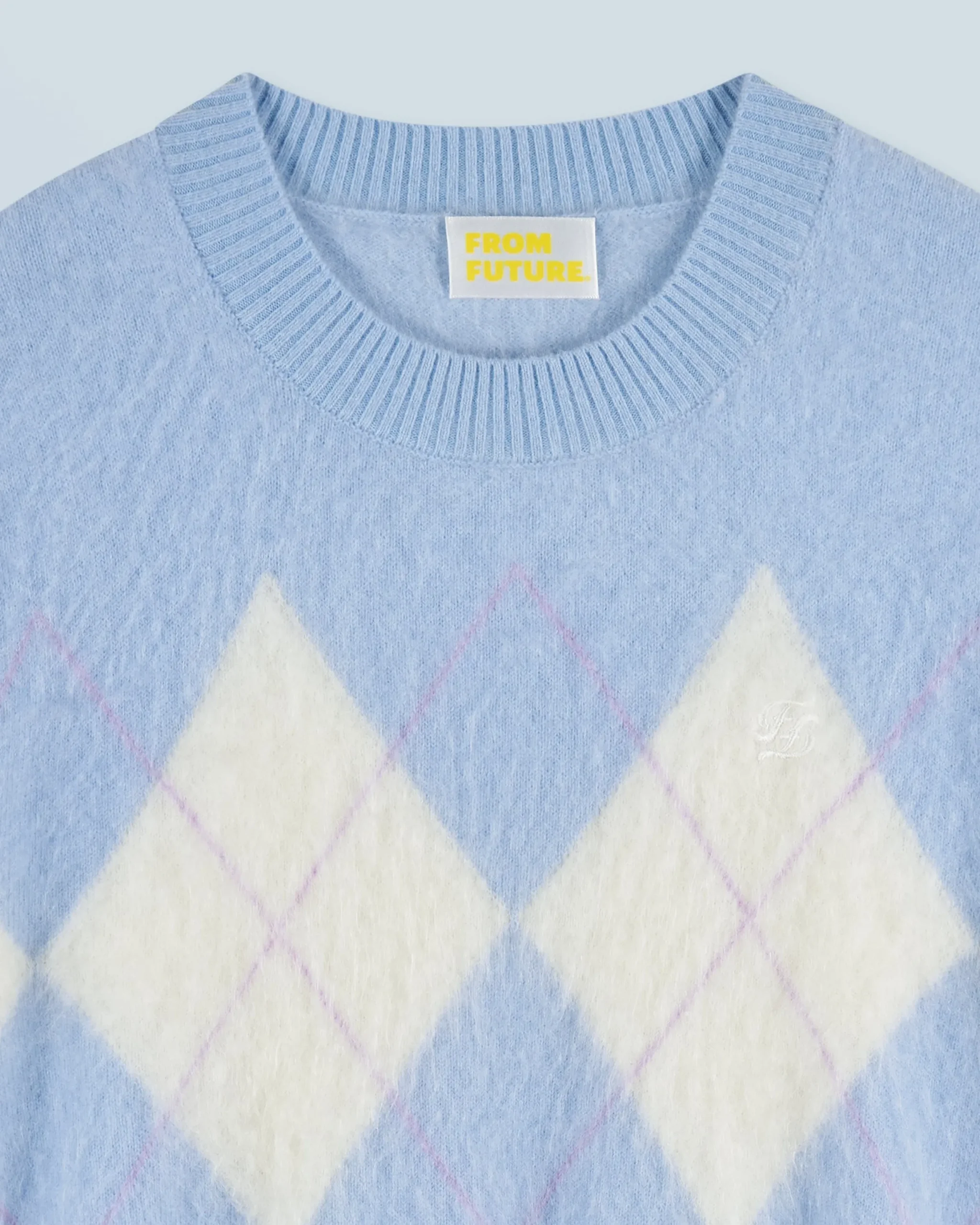Crewneck Sweater in Brushed Cashmere with Diamond Pattern
