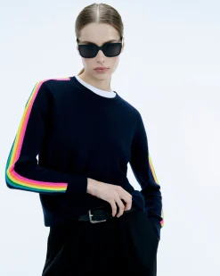 Crewneck Sweater with Multicolored Stripes