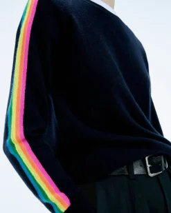 Crewneck Sweater with Multicolored Stripes