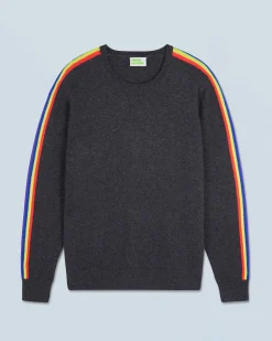 Crewneck Sweater with Multicolor Sleeve Stripes