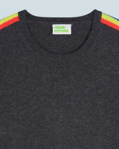 Crewneck Sweater with Multicolor Sleeve Stripes