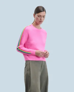 Crewneck Sweater with Multi-Colored Bands