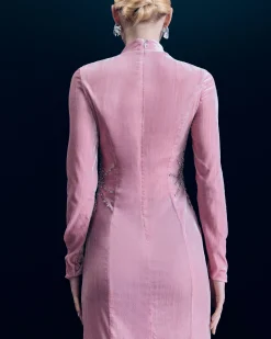 Crinkle Velvet Long Sleeve Long Dress
