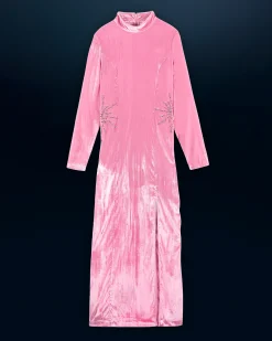 Crinkle Velvet Long Sleeve Long Dress