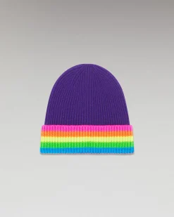 Cuffed Beanie with Multicolored Bands