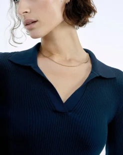 Jewel Ribbed Polo Neck Sweater