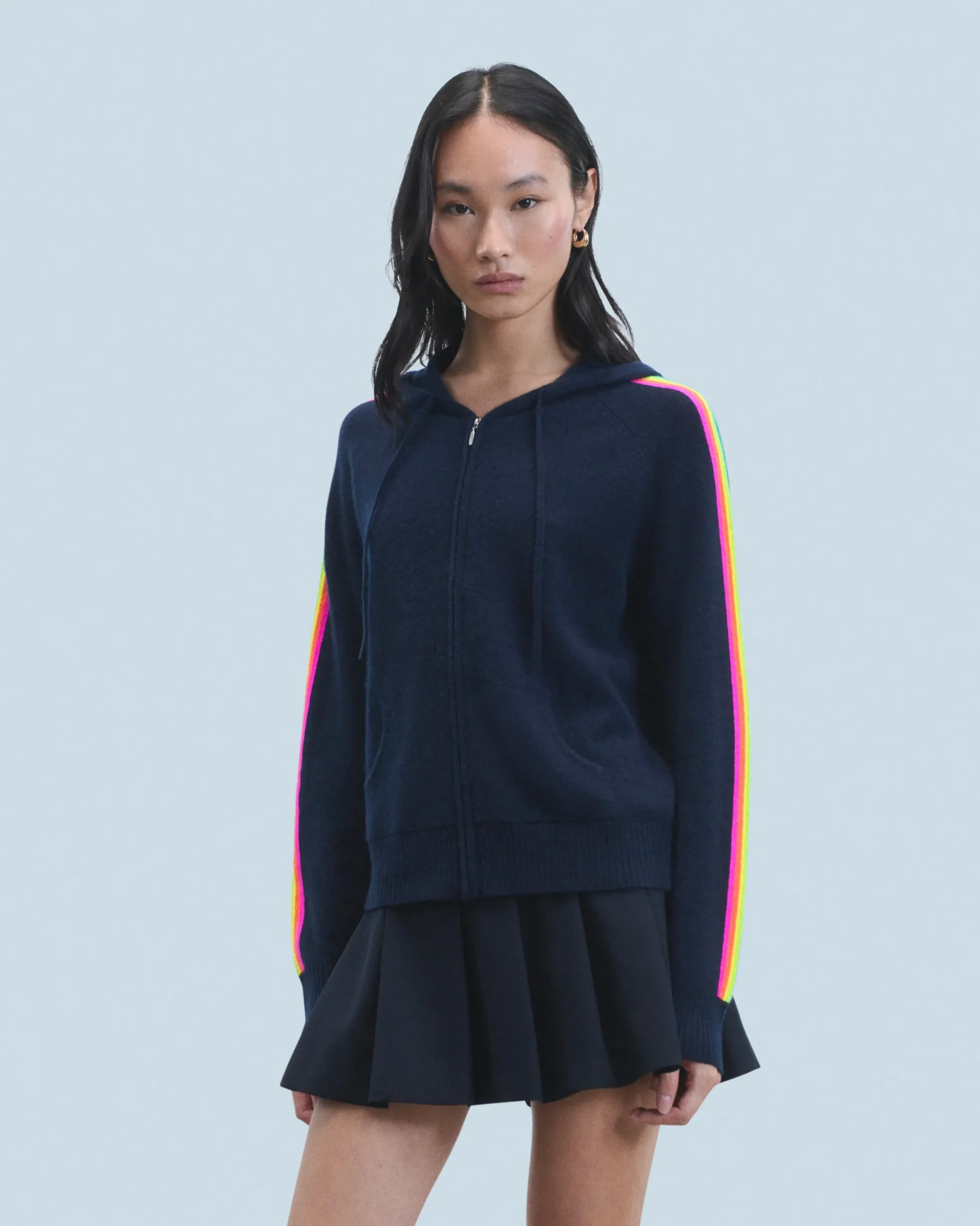 Lightweight Hoodie with Multicolor Sleeve Stripes