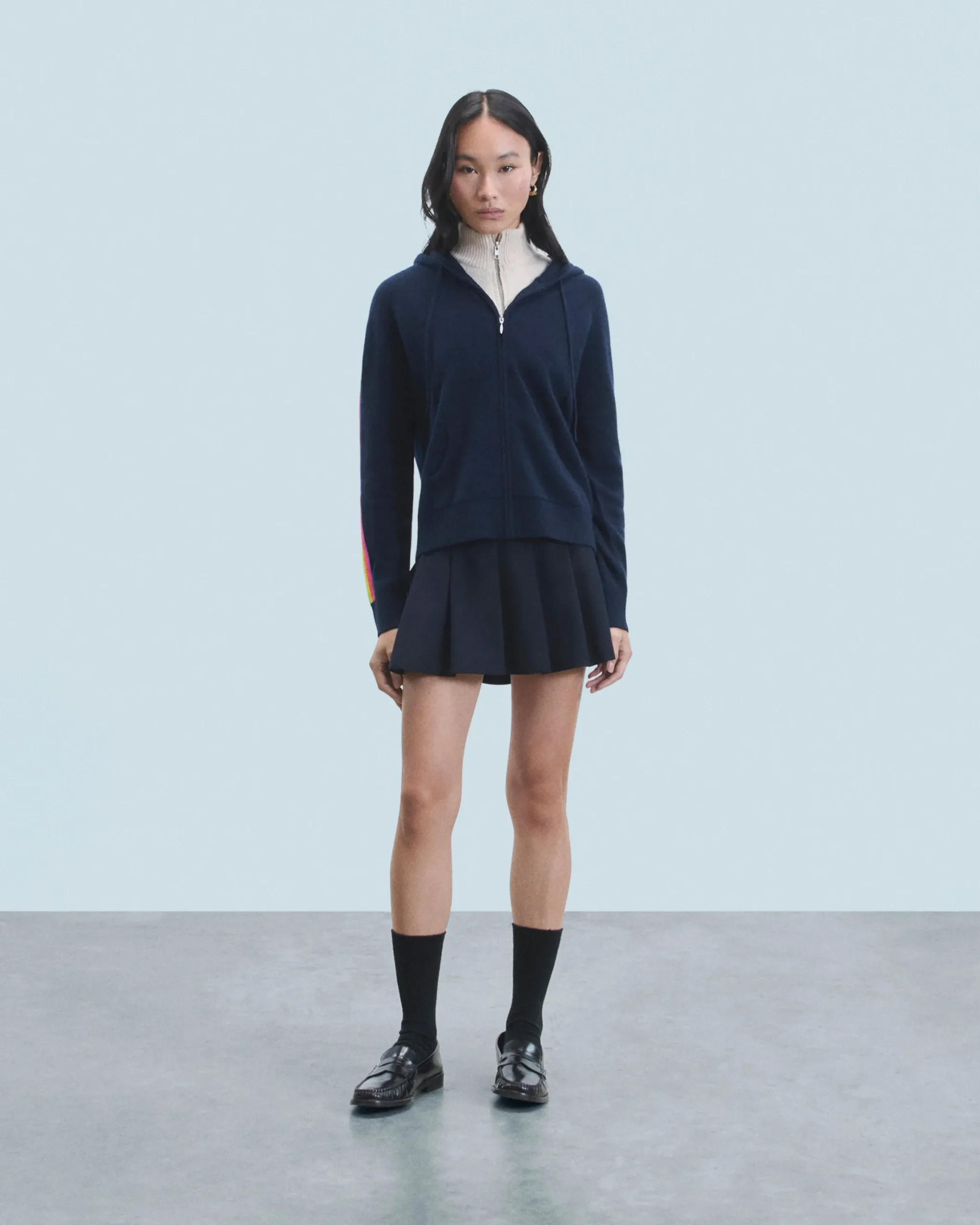 Lightweight Hoodie with Multicolor Sleeve Stripes