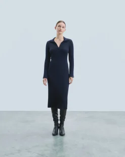 Long Dress with Long Sleeves and Polo Collar