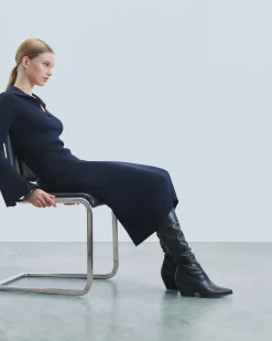 Long Dress with Long Sleeves and Polo Collar