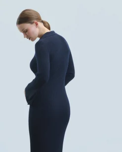 Long Dress with Long Sleeves and Polo Collar