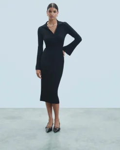 Long Sleeve Polo Neck Long Dress