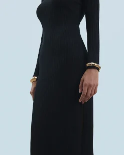 Long Sleeve Ribbed Slit Long Dress