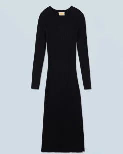 Long Sleeve Ribbed Slit Long Dress