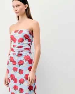 Long Strapless Mesh Dress