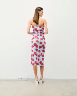 Long Strapless Mesh Dress