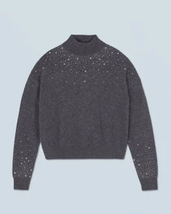 Mock Neck Light Sweater with Rhinestones