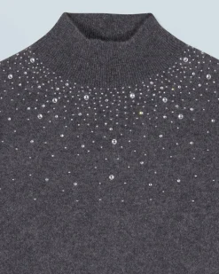 Mock Neck Light Sweater with Rhinestones