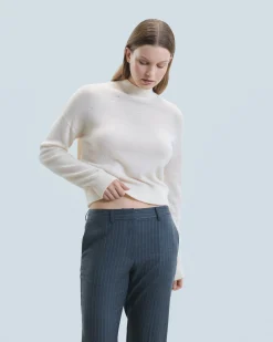 Mock Neck Light Sweater with Rhinestones