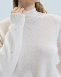 Mock Neck Light Sweater with Rhinestones