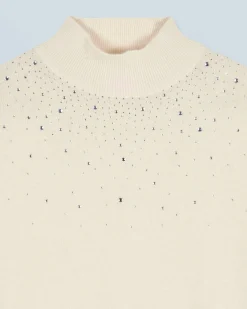 Mock Neck Light Sweater with Rhinestones