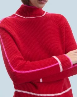 Mock Neck Tricolor Sweater in Textured Knit