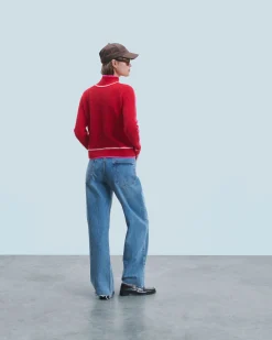 Mock Neck Tricolor Sweater in Textured Knit