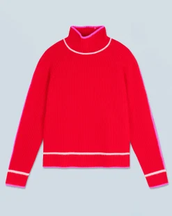 Mock Neck Tricolor Sweater in Textured Knit