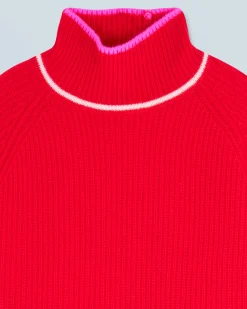 Mock Neck Tricolor Sweater in Textured Knit
