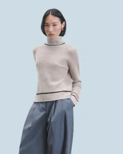 Mock Neck Tricolor Sweater in Textured Knit