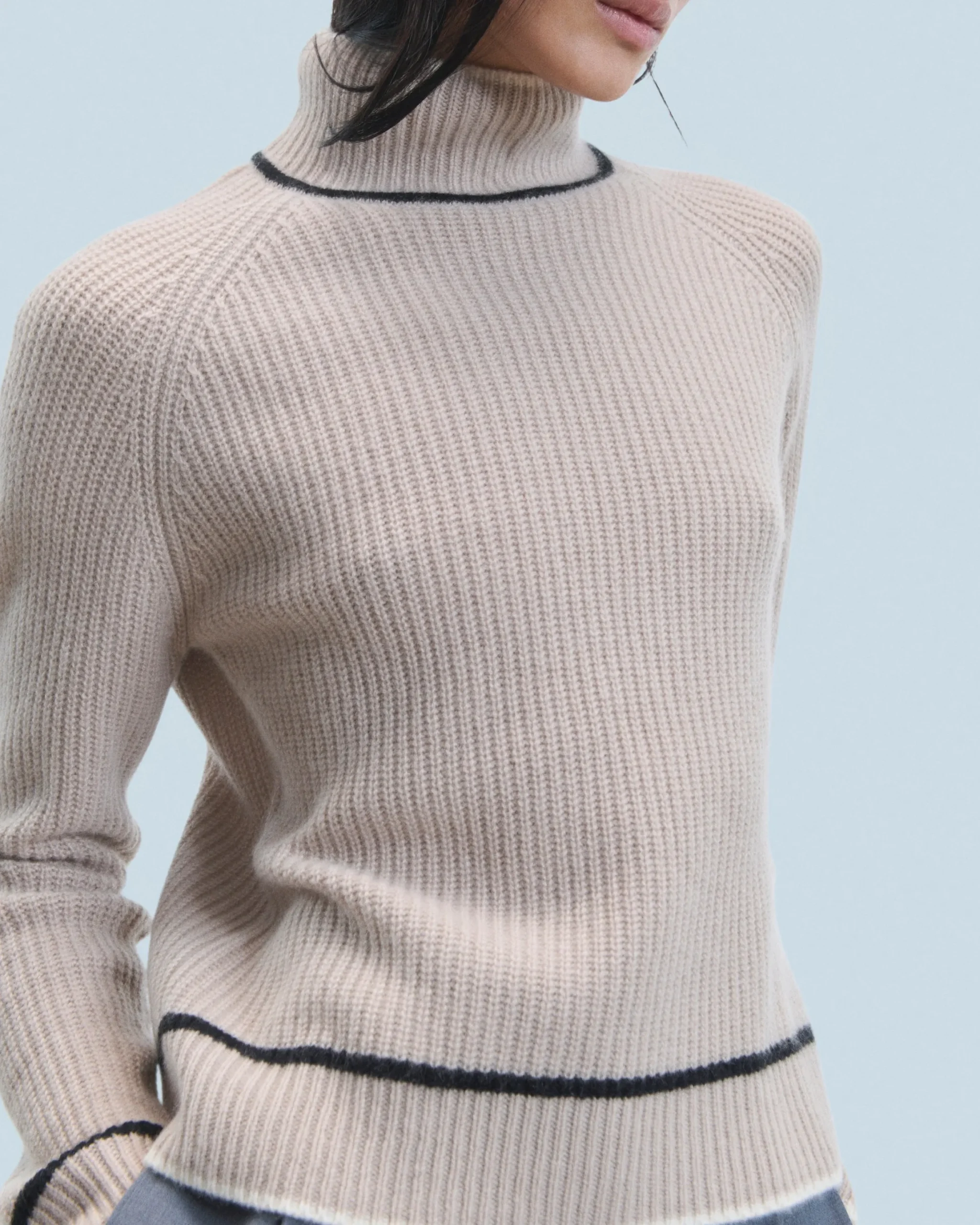Mock Neck Tricolor Sweater in Textured Knit