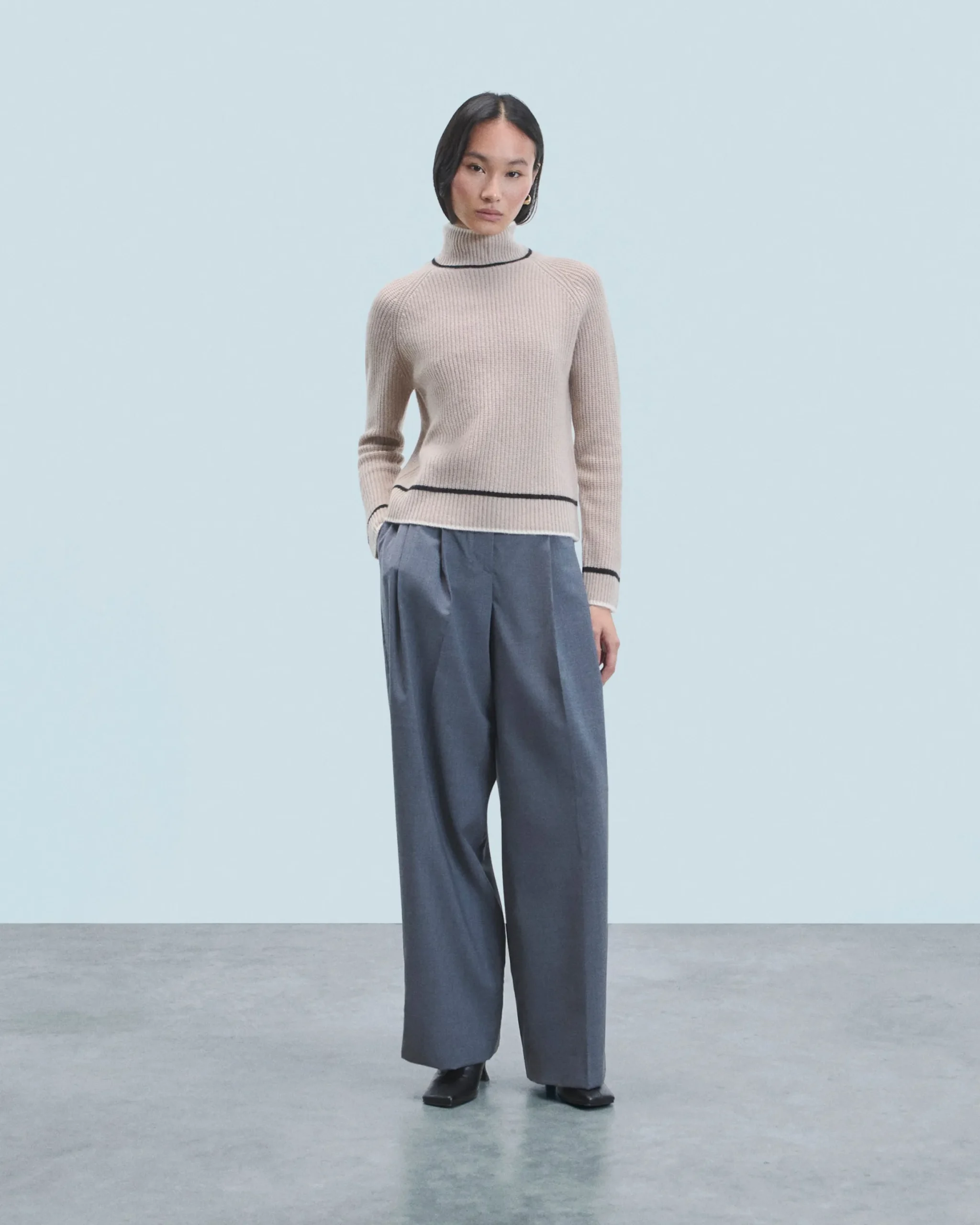 Mock Neck Tricolor Sweater in Textured Knit