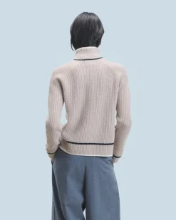 Mock Neck Tricolor Sweater in Textured Knit