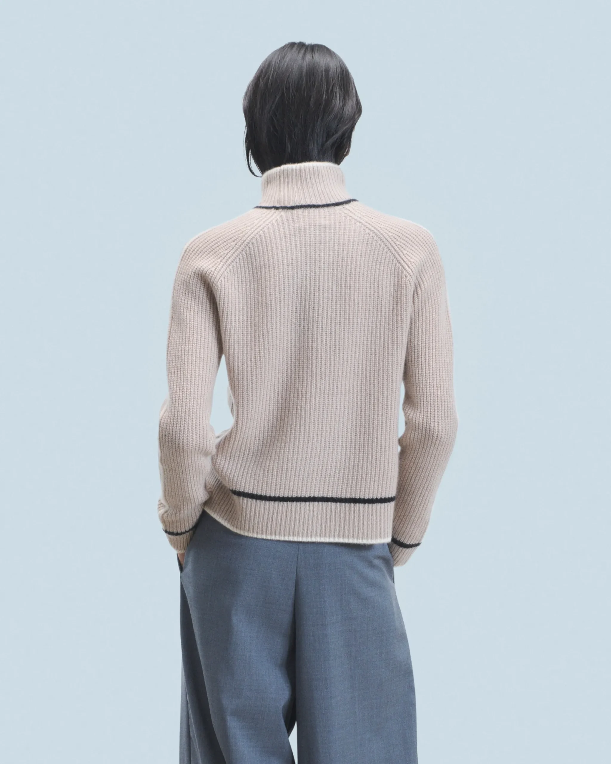 Mock Neck Tricolor Sweater in Textured Knit