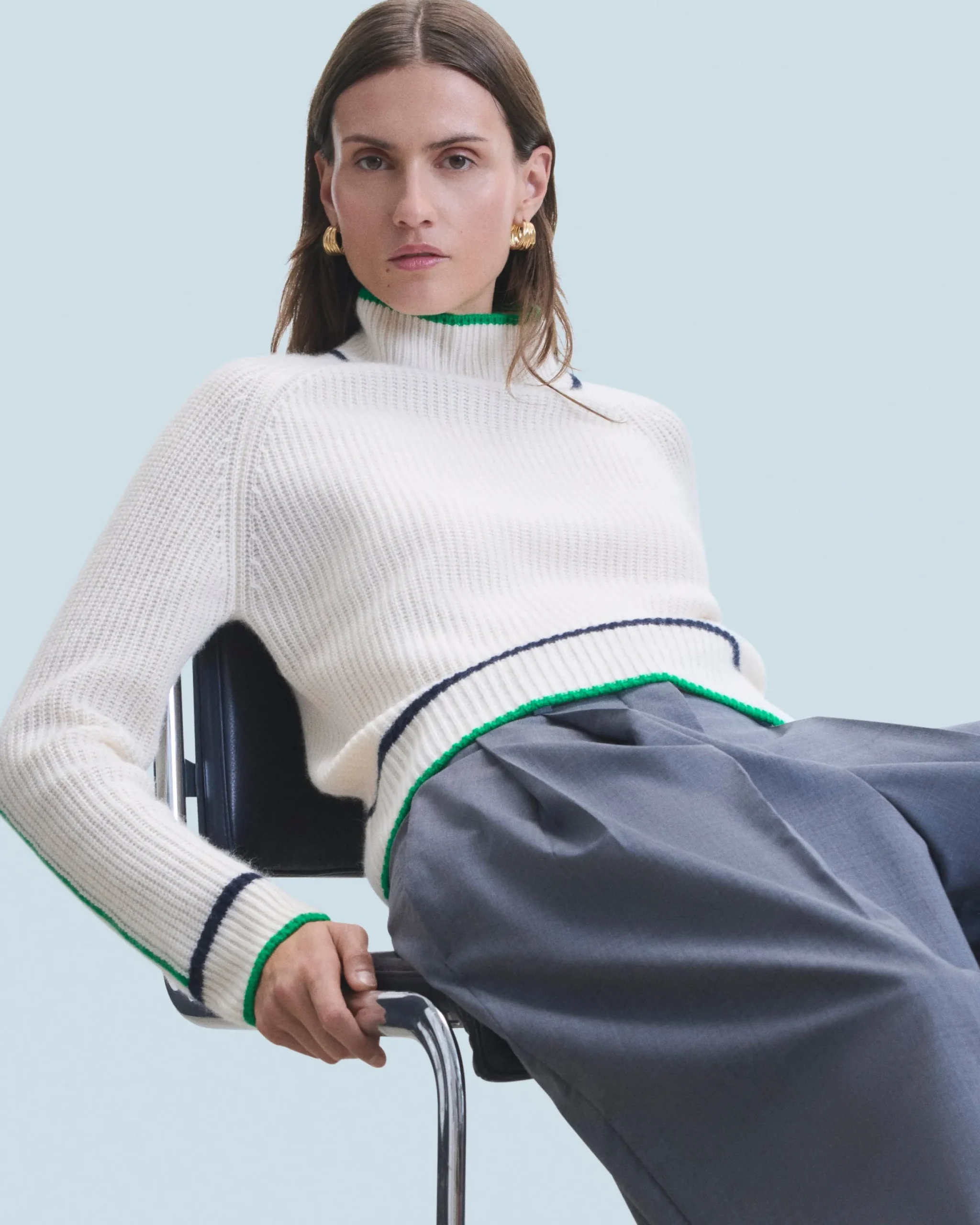 Mock Neck Tricolor Sweater in Textured Knit