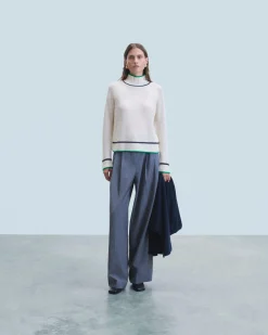 Mock Neck Tricolor Sweater in Textured Knit