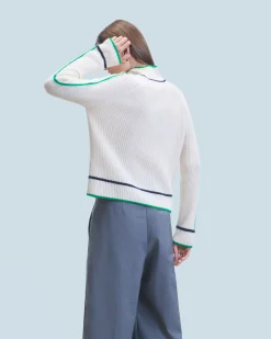 Mock Neck Tricolor Sweater in Textured Knit