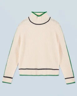 Mock Neck Tricolor Sweater in Textured Knit
