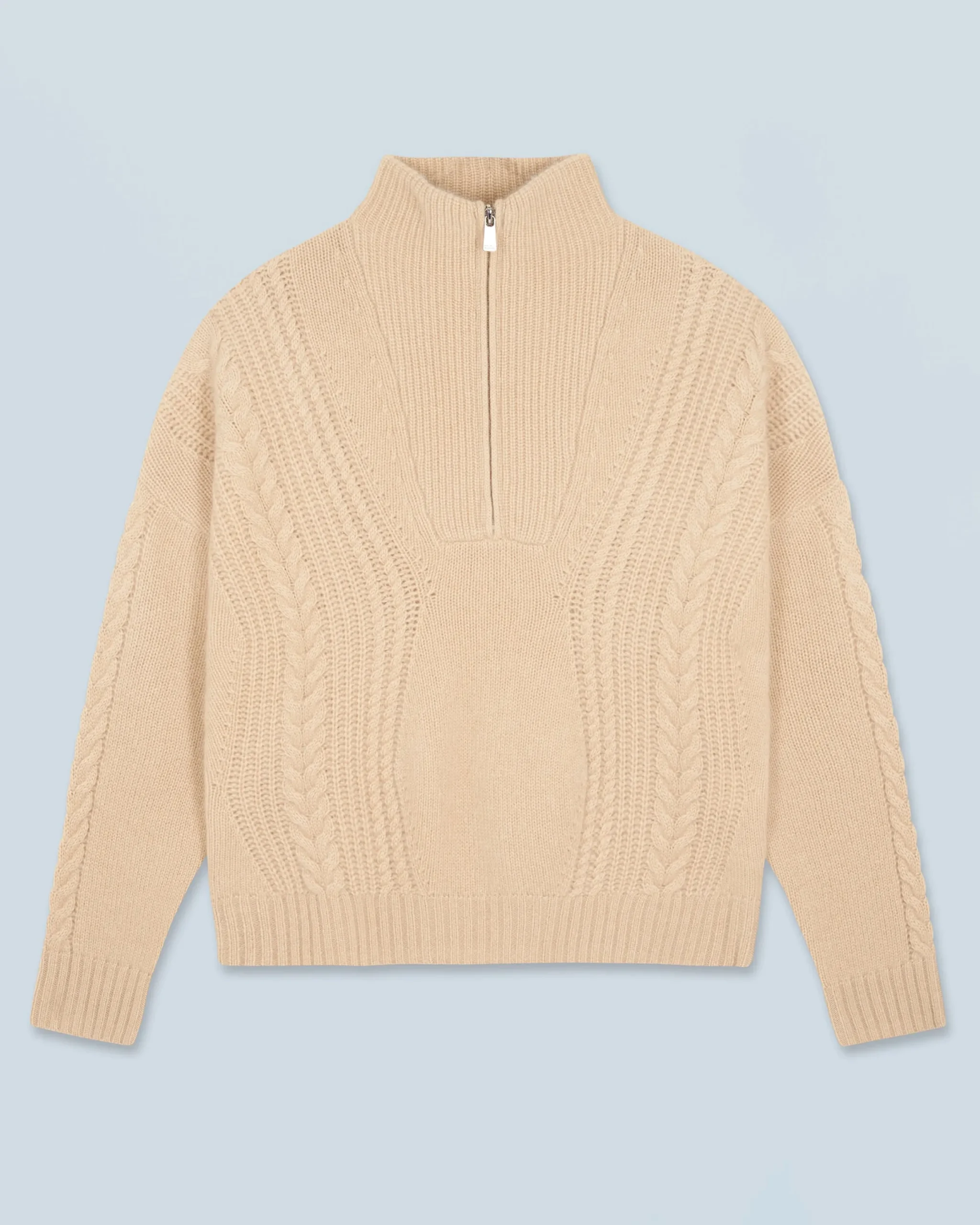 Quarter Zip Neck Sweater with Twisted Details
