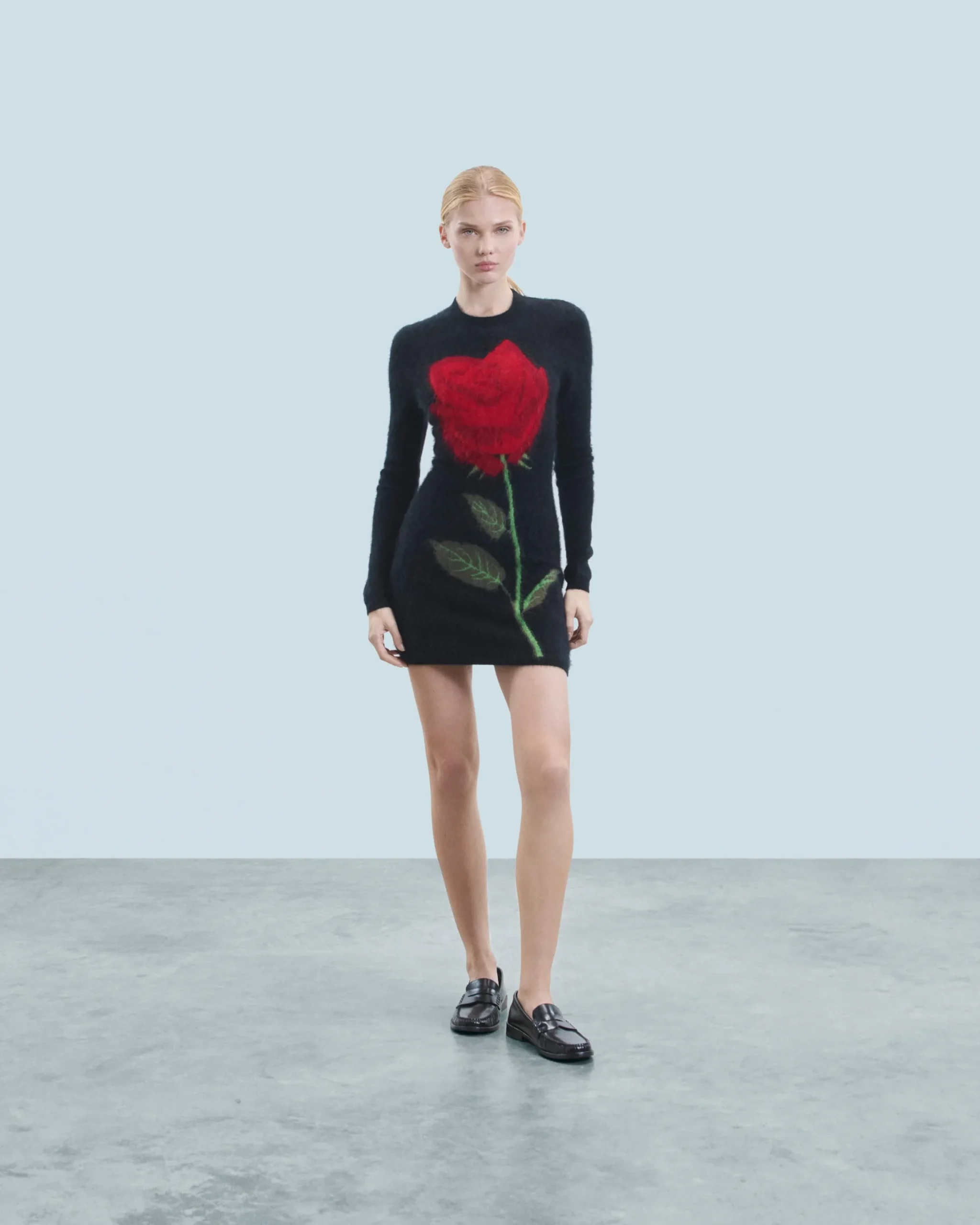 Short Dress with Long Sleeves in Brushed Cashmere