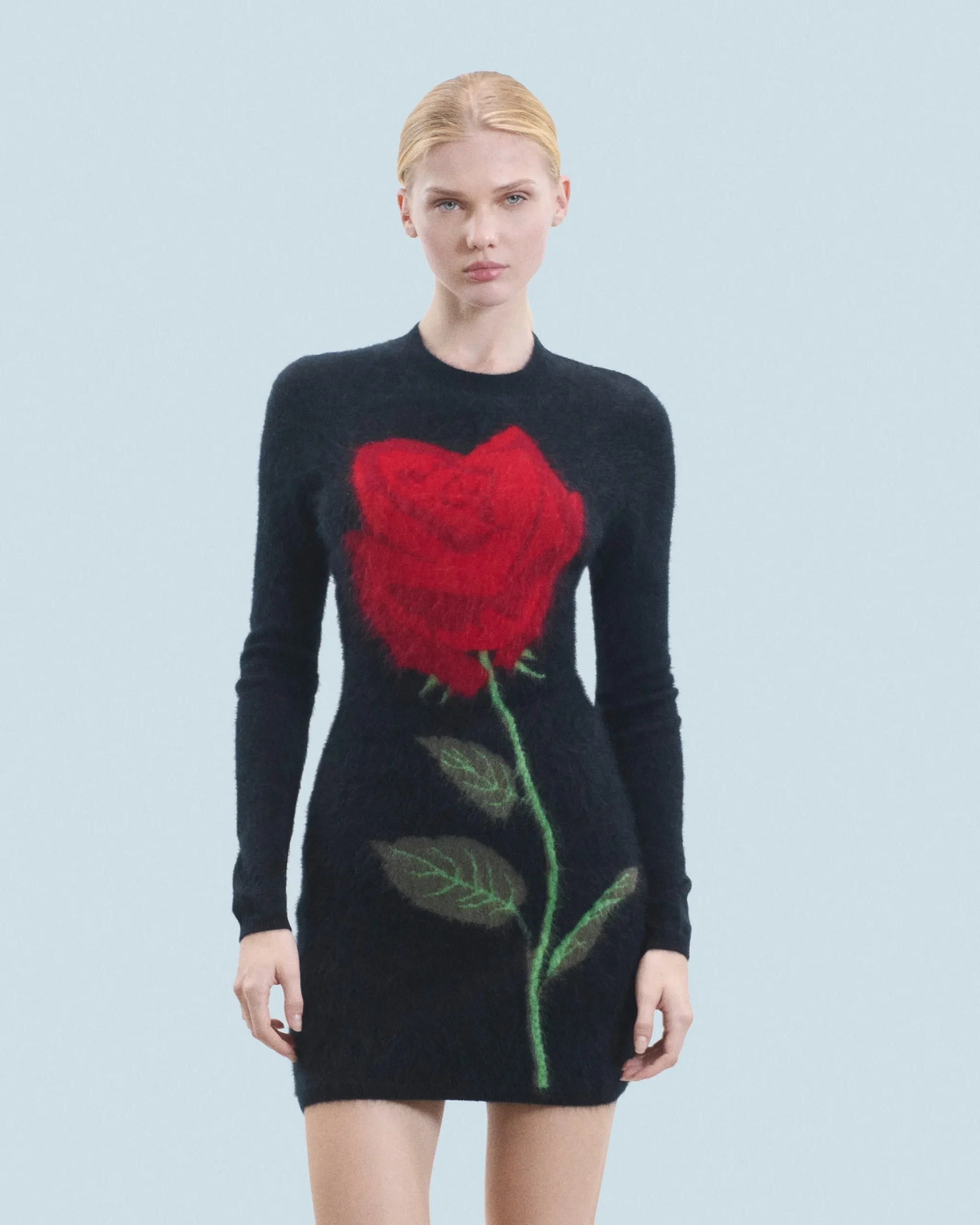 Short Dress with Long Sleeves in Brushed Cashmere