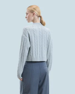 Short Mock Neck Cable Knit Sweater