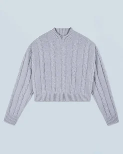 Short Mock Neck Cable Knit Sweater