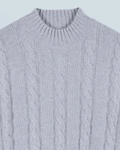 Short Mock Neck Cable Knit Sweater