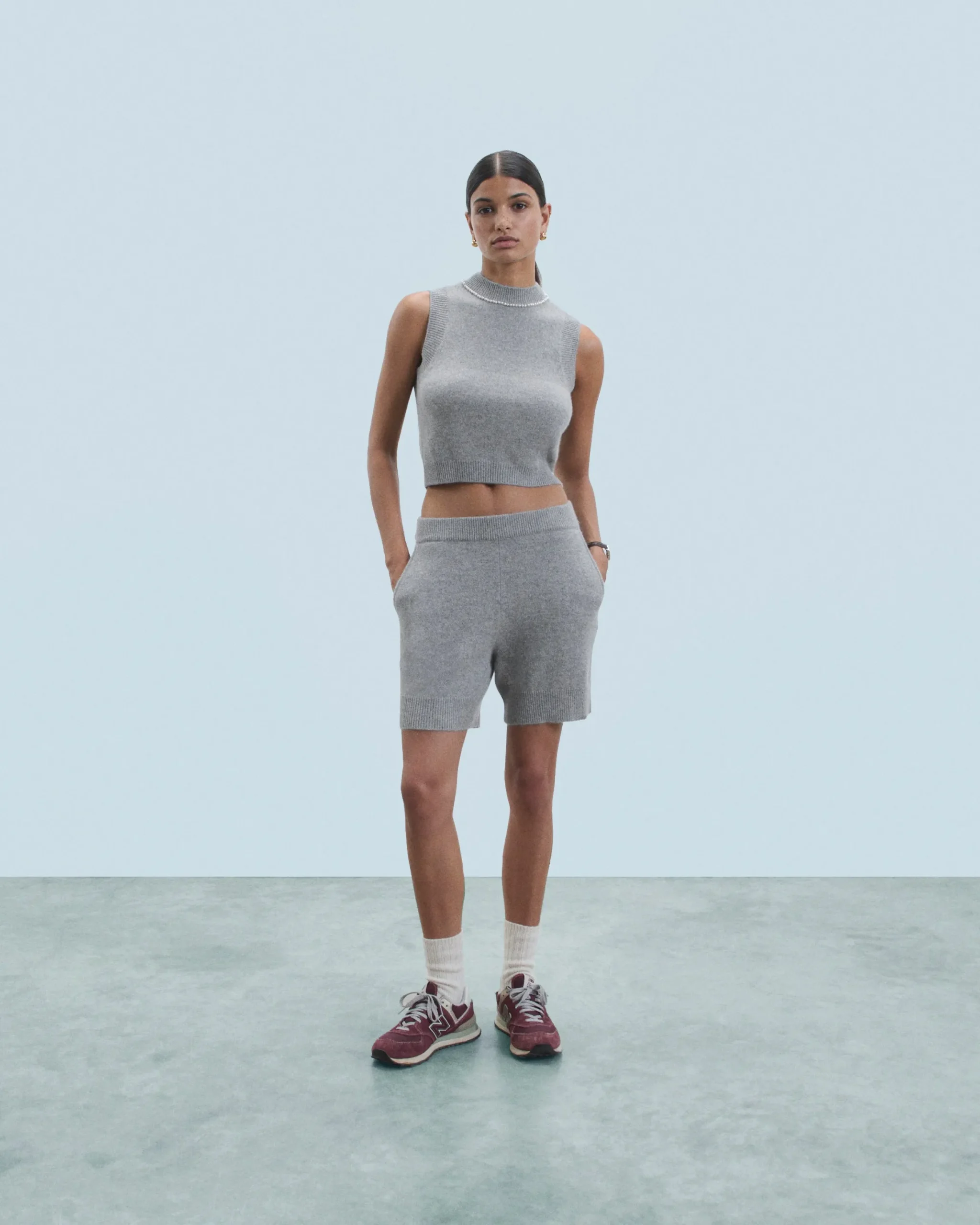 Sleeveless Sweater with Beads at the Neckline